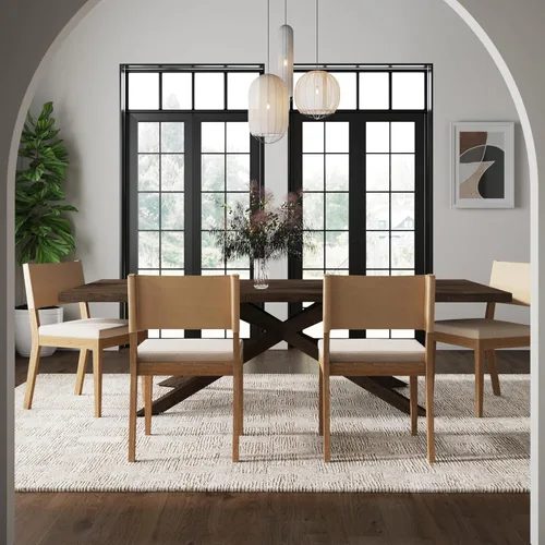 Miniatura 3 de Nathan James Linus - Silla de comedor tapizada moderna con patas de goma maciza en un acabado marrón cepillado con alambre, marrón claro Marrón