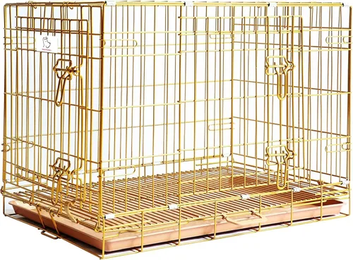 HOMEY PET Jaula de Cobre Dorado para Perros de 30 Pulgadas, Perrera Portátil Plegable de Alambre Metálico, Jaula para Mascotas con Rejilla de Piso