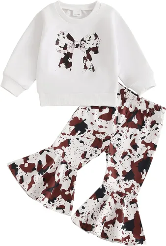 Kaipiclos Ropa occidental para bebé niña, con lindo estampado con volantes, manga larga, pantalones para otoño e invierno, trajes de vaquera