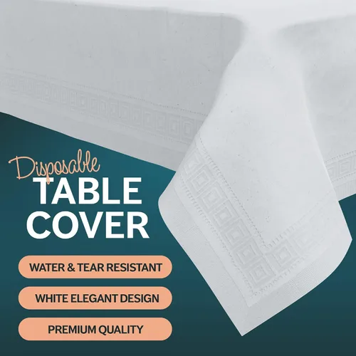 Miniatura 2 de Manteles de papel para mesas rectangulares 54 x 108 pulgadas – Paquete de 25 Mantel desechable de papel blanco 3 capas de papel y plástico