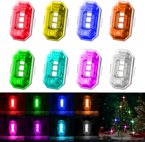 8 luces estroboscópicas LED inalámbricas con control remoto, luces estroboscópicas LED RGB para aeronaves de alto brillo, 8 colores, impermeable,