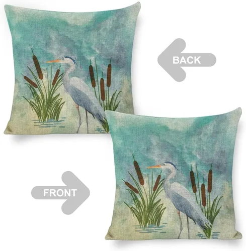 Miniatura 3 de Fundas de almohada decorativas de 18 x 18 pulgadas, acuarela azul garza cuadrada de lino, funda de cojín para sofá