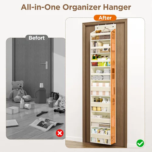 Miniatura 8 de Mefirt Organizador Sobre la Puerta, 8 Estantes Organizadores Colgantes para Puerta con 8 Bolsillos de Gran Capacidad, Organizador de Almacenamiento