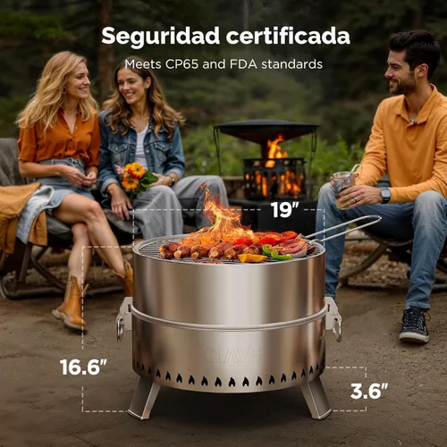 Miniatura 4 de CIAYS Fogata sin humo, hoguera de 19 pulgadas para acampar con tecnología patentada, hoguera portátil para exteriores con parrilla de acero, póker