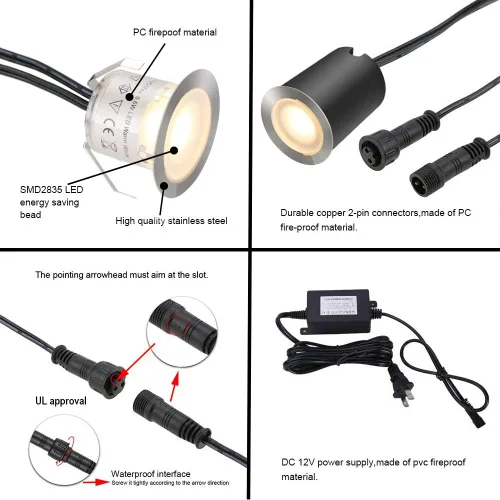 Miniatura 6 de Kits de luces LED empotrables para cubierta con carcasa protectora negra φ32mm, SMY en tierra iluminación de paisaje al aire libre IP67 impermeable
