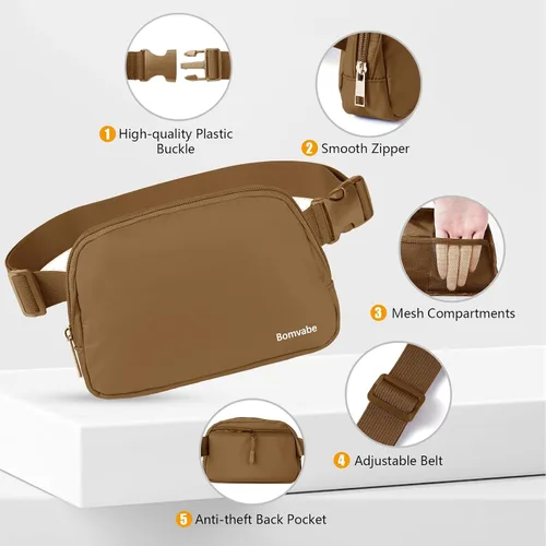 Miniatura 57 de Cangurera cruzada para mujer, mini bolsa para cinturón de 1 litro con correa ajustable de 32 a 51 pulgadas, bolsa de cintura pequeña para viajes