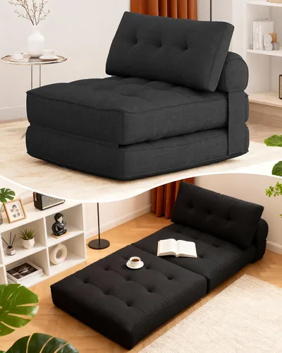 Miniatura 10 de KINGYES Silla de Cama Plegable, Silla Convertible 3 en 1 con Almohada, Silla Futón Plegable para Sala de Estar, Gris Gris (Mist Gray)