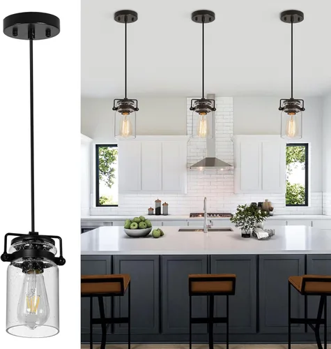 Iluminación colgante para isla de cocina, lámpara colgante de cristal moderna lineal para comedor, 1 luz, lámpara colgante industrial para techo,