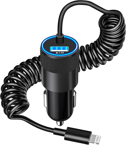 Miniatura 12 de 【Certificado MFi】Cargador rápido para iPhone de 4.8 A, cargador de coche USB dual Caiinei de 4.8 A, carga rápida, cable Lightning integrado de 6