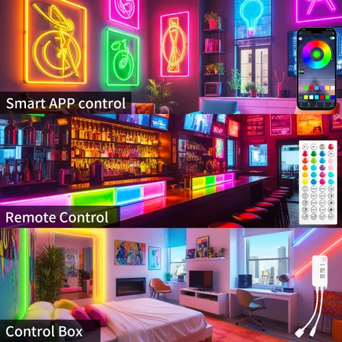 Miniatura 2 de iNextStation Tira de Luces LED de Neón de 6.56 pies, Luces de Cuerda LED RGB de Neón con IC Inteligente con Aplicación, Control Remoto