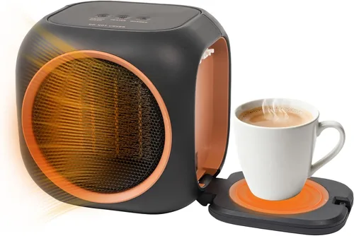 Calentador de Espacio con Calentador de Tazas, Calentadores de Espacio Eléctricos para Uso en Interiores con Termostato, Calentador de Velas Ideal