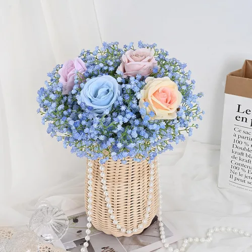 Miniatura 2 de Dolicer 10 piezas de flores artificiales de aliento de bebé, flores artificiales de aliento de bebé de tallo largo azul, paquete a granel de flores