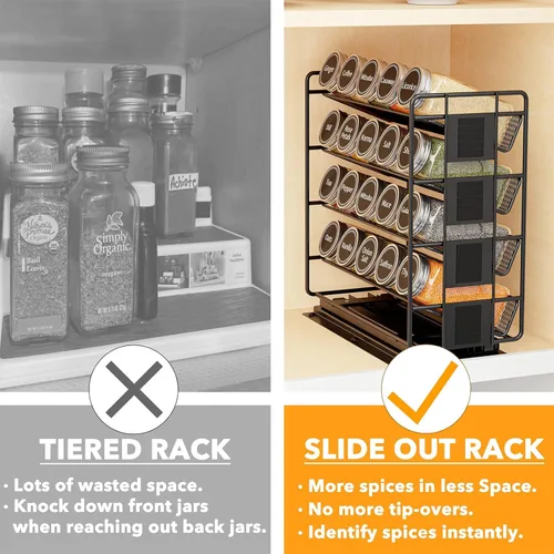 Miniatura 2 de SpaceAid Organizador de especias extraíble con 20 frascos, organizador de condimentos deslizante de servicio pesado para gabinetes de cocina