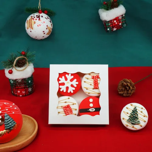 Miniatura 5 de XINHPKGG 50 cajas de galletas individuales de 4 1/2 x 4 1/2 x 1 1/5 pulgadas, cajas pequeñas de panadería, caja de regalo pequeña para recuerdos