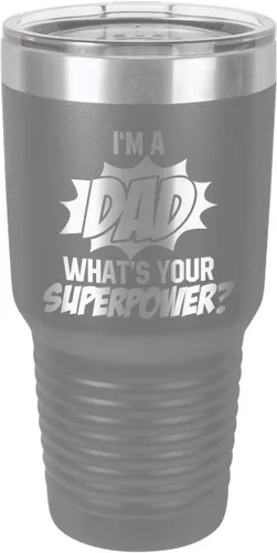 Miniatura 16 de IM A DAD WHATS YOUR SUPERPOWER Vaso de 30 onzas con pajita y tapa superior deslizante Taza de viaje grabada con láser Comparar con Yeti Rambler