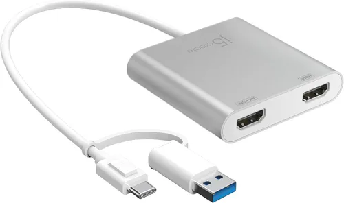 j5create Adaptador multimonitor USB-C a HDMI dual con convertidor USB tipo A | 4K + 2K | Compatible con Windows y Mac (JCA365)