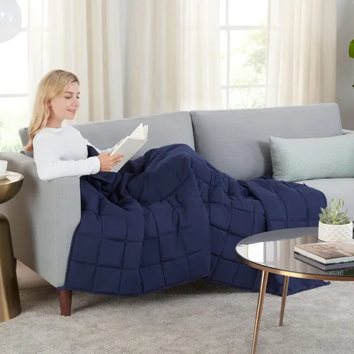 Miniatura 5 de SERTA Zen Rest - Manta pesada para adultos, resistente a las arrugas, rellena con cuentas de cristal, 10 libras (48 x 72 pulgadas), color azul marino