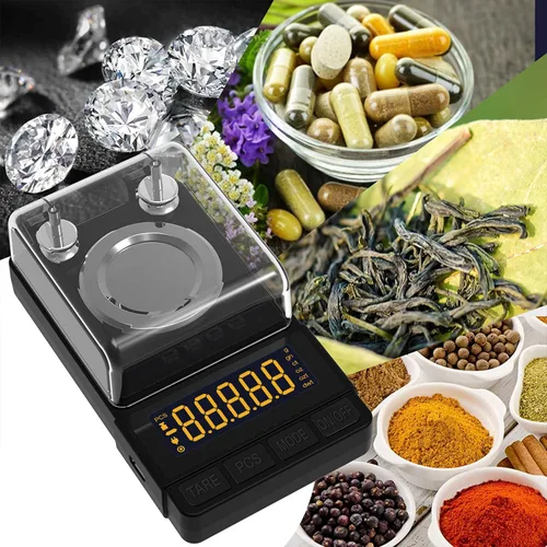 Miniatura 7 de MAXUS - Balanza digital de miligramos 50 g/0,001 g, balanza compacta de mg con peso de calibración de 20 g y accesorios, balanza de polvo negro