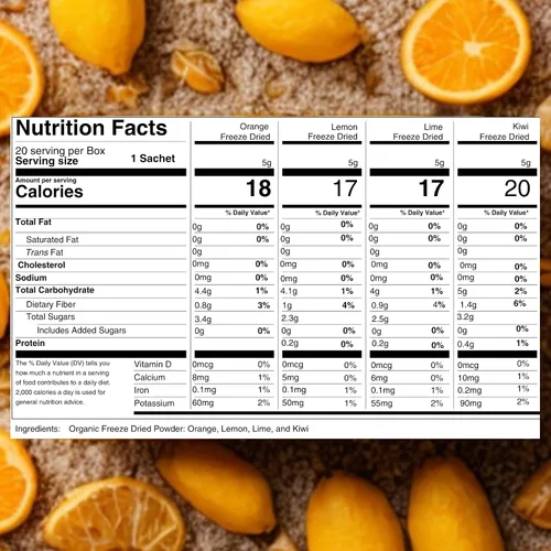 Miniatura 2 de Mezcla de bebidas en polvo de frutas cítricas liofilizadas, paquete variado de 20 sobres (naranja, limón, lima, kiwi) Potenciador del sabor