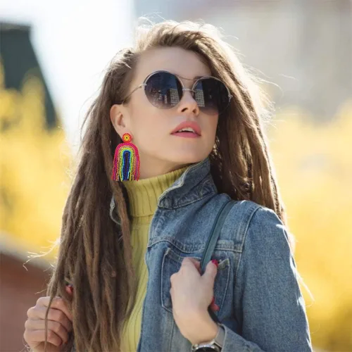 Miniatura 3 de Aretes colgantes con cuentas de arcoíris y borlas, regalo para mujer