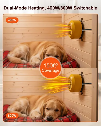 Miniatura 4 de Calentador de casa para perros de 400 W/800 W con termostato, control inteligente de temperatura y temporizador de 24 horas, calefacción de casa