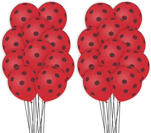 Miniatura 3 de 50 globos de mariquita, globos de lunares rojos y negros de 12 pulgadas, globos de látex para fiesta temática de mariquita, boda, fiesta