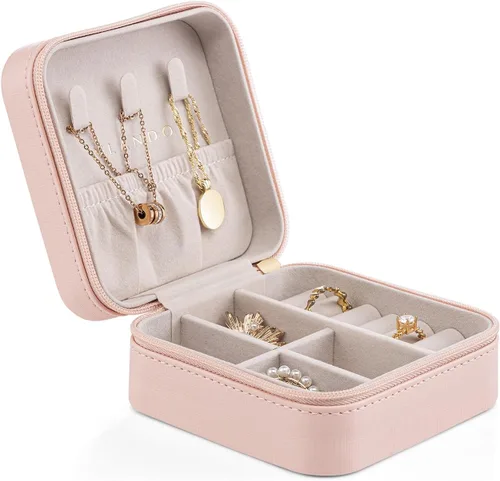 Organizador de joyas Vlando para almacenaje y exhibición, joyero para viaje, imitación de piel, para anillos, aretes, collares.