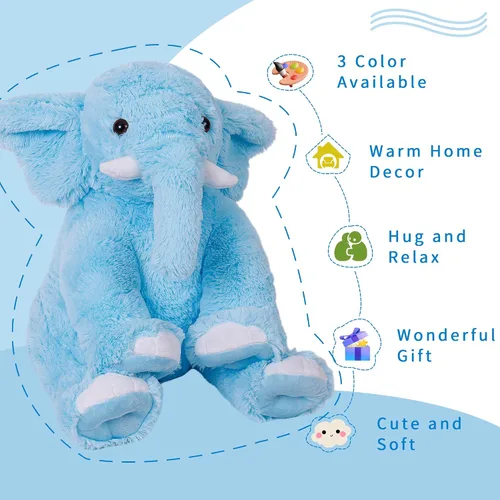Miniatura 2 de OurHonor Animales de peluche con peso de elefante, 5 libras y 16 pulgadas, peluche de elefante de peluche con peso, regalos para niños y adultos Azul