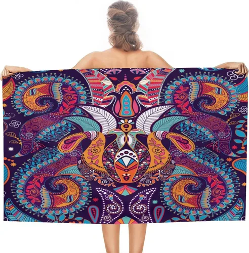 Toalla de playa suave con decoración de patrón popular bohemio para mujer y hombre, toalla de baño/piscina/playa, tamaño grande, 31 x 51 pulgadas.