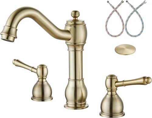 Miniatura 10 de Aolemi Grifo mezclador de lavabo de baño de 8 pulgadas, 3 agujeros, montaje en cubierta, con montaje de drenaje emergente, mango de doble palanca