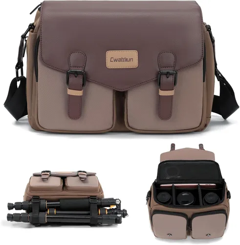 Miniatura 10 de Cwatcun Bolsa para Cámara Bolsa de Mensajero Cruzada de Hombro para Cámara, Bolsa de Fotografía de Viaje para Hombres/Mujeres con Soporte para Blanco