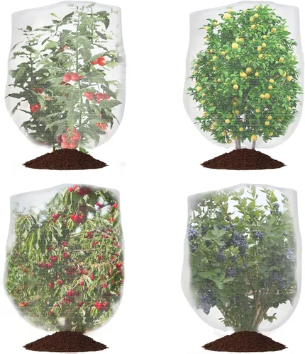 Red de protección para jardín contra pájaros, CANAGROW Paquete de 4 bolsas de malla de red para plantas de jardín con cordón, red de barrera contra