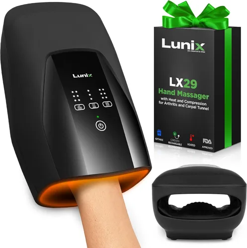 Lunix LX29 Masajeador de manos eléctrico inalámbrico con Shiatsu, calor y compresión, terapia de puntos de presión para artritis, alivio del dolor,