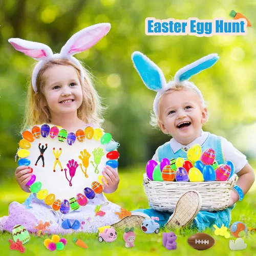 Miniatura 6 de 168 huevos de Pascua precargados con juguetes en el interior, regalos de cesta de Pascua en huevos sorpresa, juguetes de Pascua a granel, premios