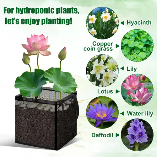 Miniatura 2 de Bolsas de plantación acuática con asas, maceta de estanque acuático de 7.8 pulgadas para estanque, bolsas de cultivo cuadradas, bolsas de tela