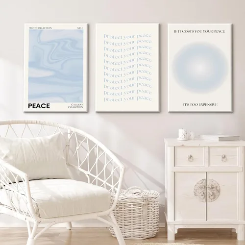 Miniatura 6 de Arte de pared de aura azul, arte retro estético, arte de pared, imágenes abstractas en colores pastel, póster espiritual con degradado de preppy