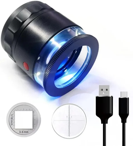 10 lupas de lupa recargables con luces UV y LED, lazo iluminado para ojos ajustable, lupa de joyería con escala de retícula desmontable para