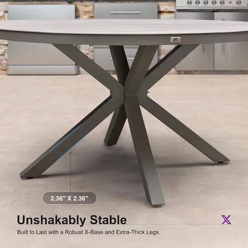 Miniatura 7 de PURPLE LEAF Juego de comedor redondo de 5 piezas de gran tamaño, marco de aluminio y mimbre de ratán para patio, mesa y sillas con cojines