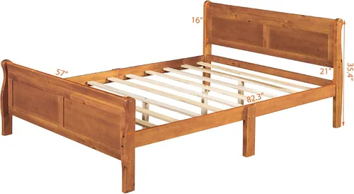 Miniatura 2 de SOFTSEA Base de cama matrimonial de madera maciza con cabecero y estribo, marco de plataforma de cama de madera maciza con soporte de listones