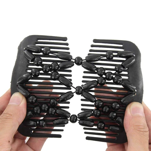 Miniatura 4 de Yeshan Peines Laterales Mágicos para el Cabello para Mujeres con Cuentas de Madera, Clips Dobles Elásticos, Hacedor de Moño, Accesorios para el No9