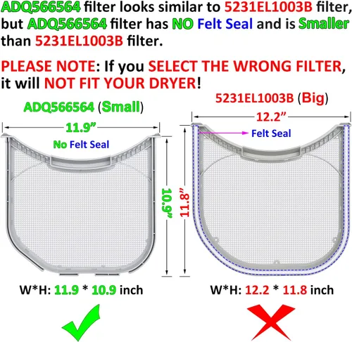 Miniatura 4 de ADQ566564 - Filtro de pelusa de repuesto para secadoras LG y Kenmore, filtro ADQ566564 (parte inferior con muescas), trampa de pantalla de pelusa