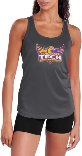 Miniatura 295 de Camiseta deportiva sin mangas oficial de la NCAA Collegiate para mujer, con espalda cruzada, logotipo primario, colección carbón