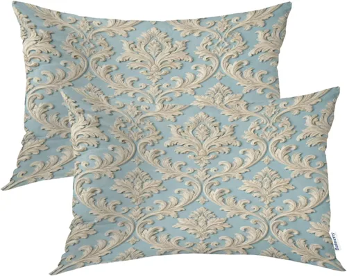 Miniatura 57 de Batmerry Juego de 2 fundas de almohada decorativas con estampado floral gris y blanco de 18 x 18 pulgadas, estilo victoriano con patrón de flores