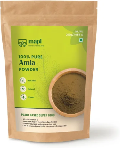 MAPL Amla Powder (7.05 oz) – Superalimento indio orgánico para el cuidado del cabello | Grosella espinosa india/polvo de amalaki | 100% puro | Apoya