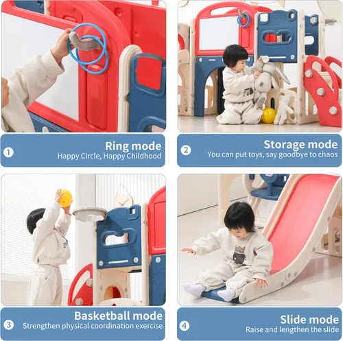 Miniatura 4 de Conjunto de juegos al aire libre 12 en 1 para niños pequeños con columpio, columpio interior y conjunto de tobogán, parque de juegos para niños