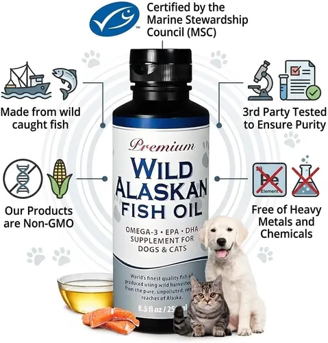 Miniatura 10 de Life Line Pet Nutrition Suplemento omega-3 de aceite de pescado salvaje de Alaska para piel y pelaje, apoya la salud cerebral, ocular y cardíaca