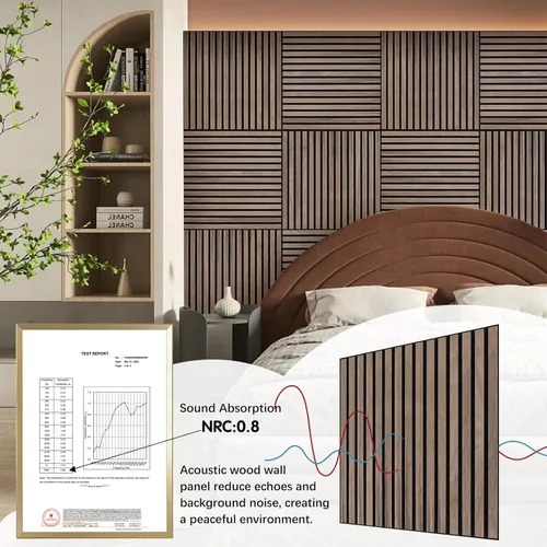 Miniatura 4 de Panel de Pared de Listones de Madera - 4 PCS Paneles de Madera de Nogal para Pared, Paneles de Pared de Listones de Madera Acústica de Chapa de Nuez