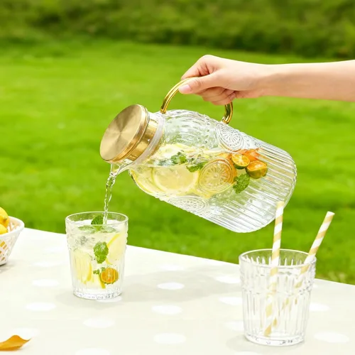 Miniatura 7 de Amzcku Jarra de vidrio con tapa, jarra de agua vintage de 1 galón/128 onzas, jarra de agua para preparación fría, café, limonada, té helado