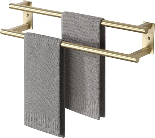 Alise Toallero doble para baño, soporte para toallas de pared de 24 pulgadas, toalleros para baño, colgador de toallas de acero inoxidable SUS304,