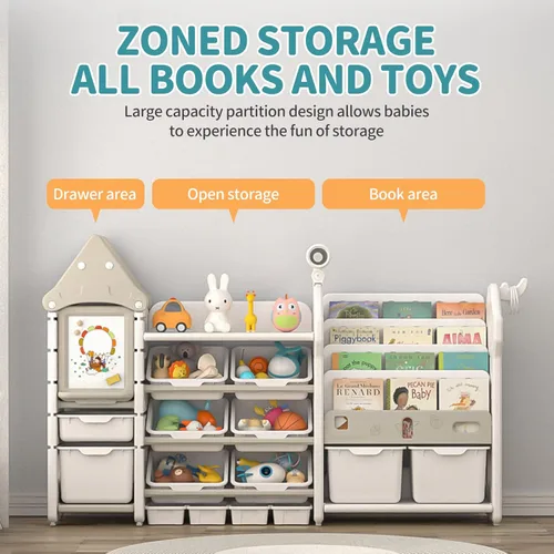 Miniatura 4 de UNICOO® Magic Castle - Organizador de almacenamiento y estantería de juguetes para niños con 14 cubos fáciles de tirar, material de polietileno